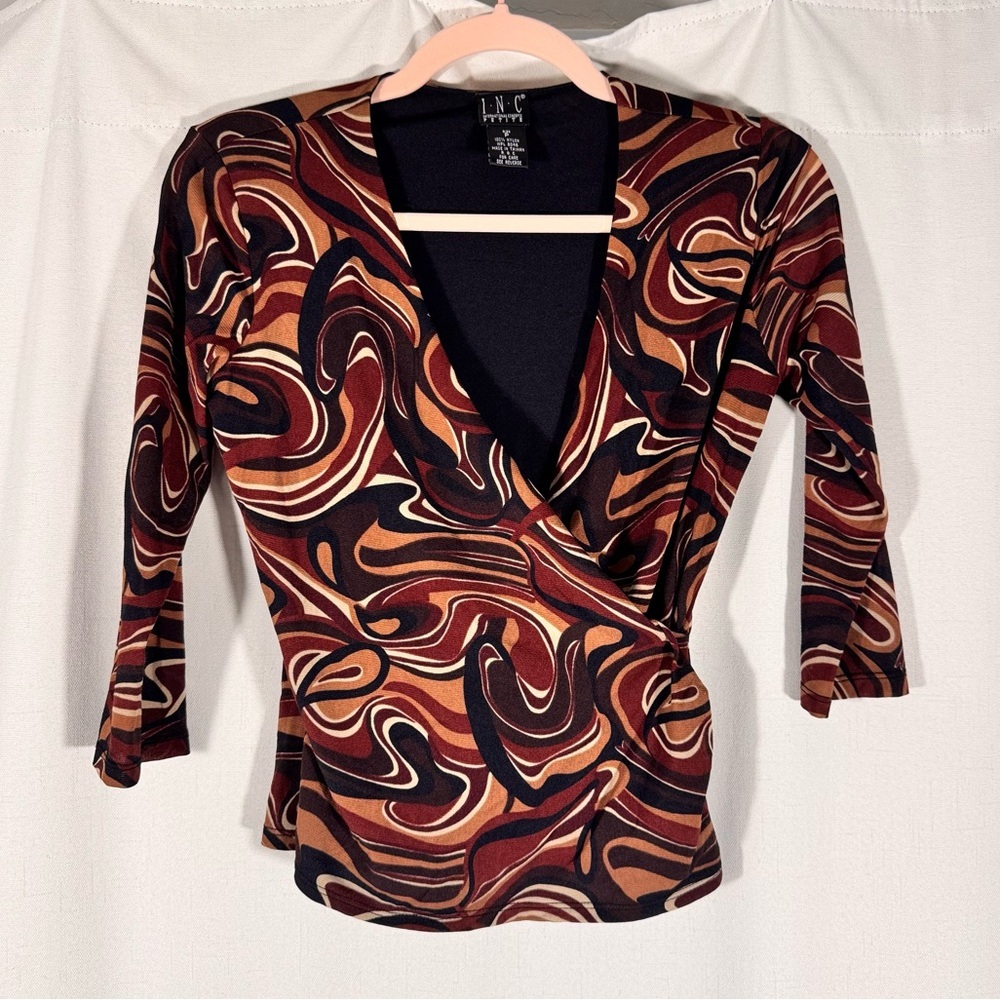 Vintage I.N.C. Abstract Swirl Print Wrap Top
